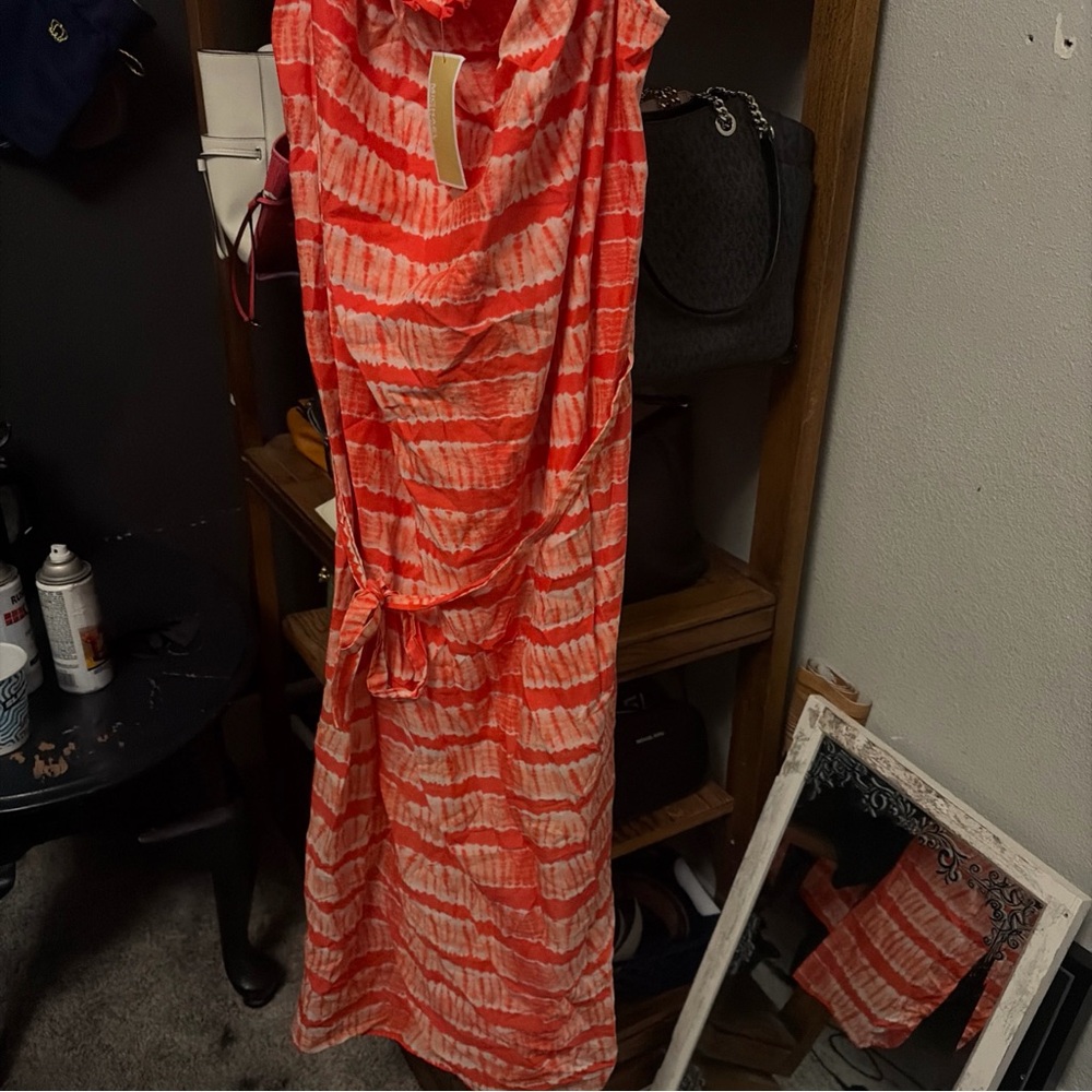 MICHAEL Michael Kors Coral and White Tie-Dye Maxi Dress